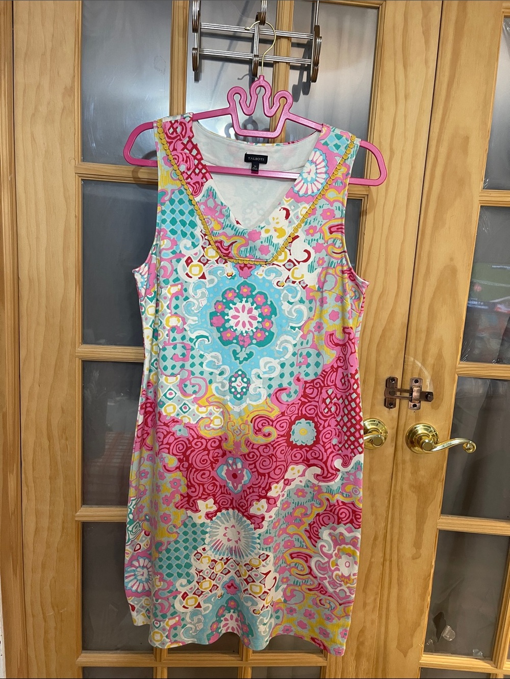 175. Talbots Multicolor Floral Shift Dress in Pink, Aqua & Yellow